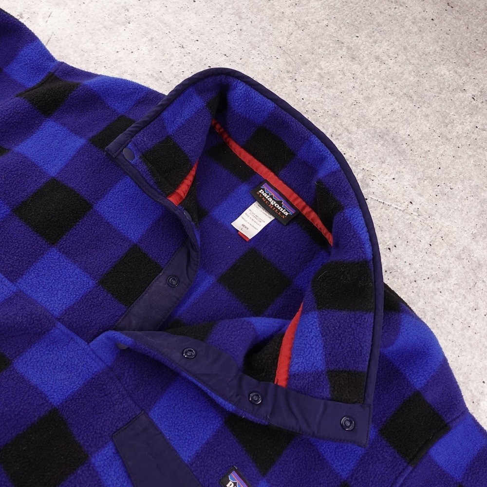 Patagonia Synchilla Snap-T Fleece Pullover Mens L Blue Black Buffalo Plaid 25580 - Picture 5 of 10